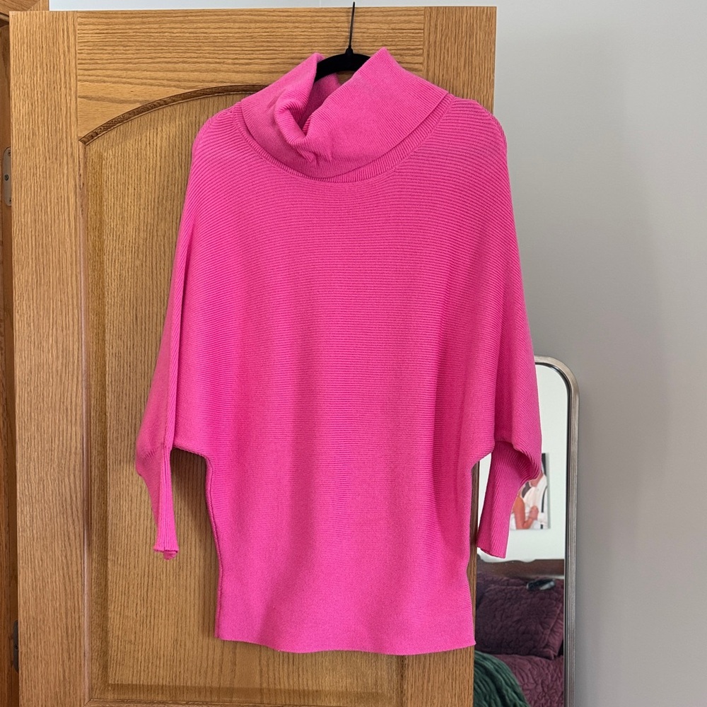 DAVI & DANI Vibrant Pink Cowl Neck Sweater